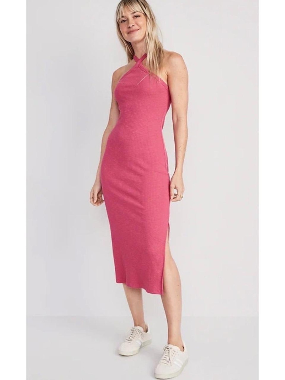 Old Navy Rib-Knit Halter Midi Dress in Pink | Size Small
